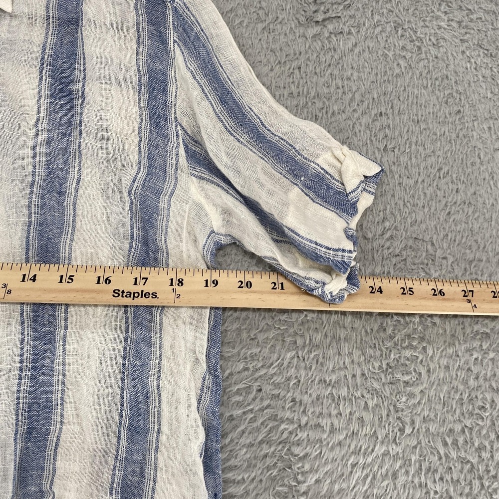 Sundance 100% Linen Shirt Womens Small Blue White Stripe Button Front Top Hi-Lo - Picture 4 of 11